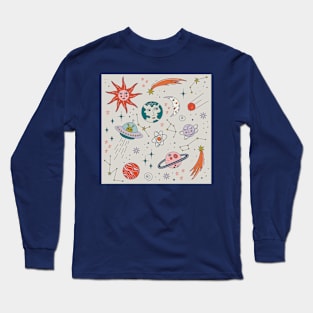 Cute doodle retro Space print Long Sleeve T-Shirt